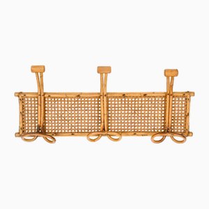 Vintage French Riviera Rattan and Bamboo Canes Wicker Coat Rack, 1960s