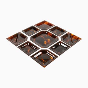 Bandejas para centro de mesa cuenco de vidrio acrílico de concha, Italia, años 70. Juego de 9