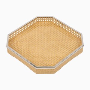 Centrotavola in vetro acrilico, vimini e ottone nello stile di Christian Dior, Italia, anni '70