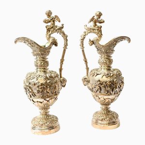 Französische Ewers Krug Vasen aus Vergoldeter Bronze, 2 . Set
