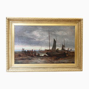 Viktorianische Norfolk Coast Maritime Scene, 1860, Öl auf Leinwand