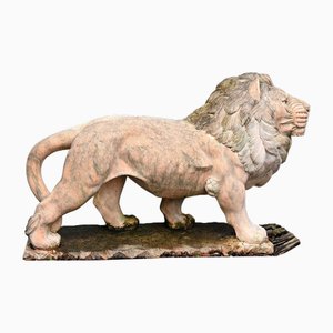 Large Pink Marble Lion Statues, Set of 2