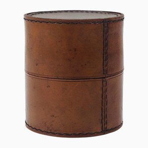 Runde Aufbewahrungsbox aus Leder mit Deckel, Carl Auböck zugeschrieben, Wien, Österreich, 1950er