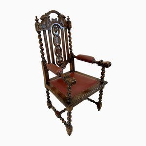 Large Victorian Carved Oak Armchair, 1860s