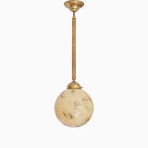 Art Deco Pendant in Brass and Marbled Glass, De La Mar Theatre, 1940s