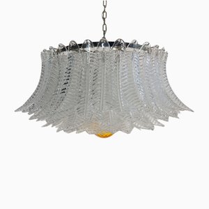 Grand Lustre en Verre de Murano avec 100 Verres Felci Transparents, 1990s