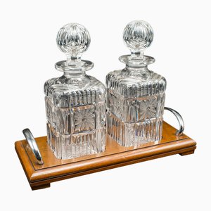 Servicio de decantador inglés eduardiano de cristal de Mappin & Webb, década de 1890. Juego de 2