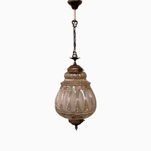 Italian Pendant Chandelier in Glass and Brass, 1970s