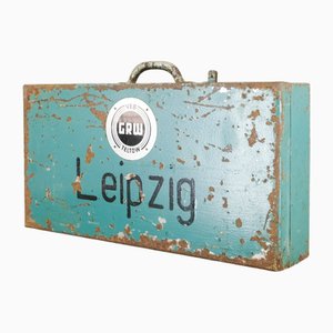 Vintage Industrial Metal Leipzig Trunk from Veb GRW Teltow, 1950s