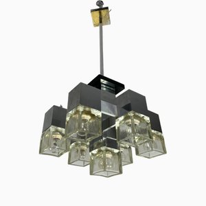 7-Light Chandelier Cubic Model attributed to Gaetano Sciolari, 1970s