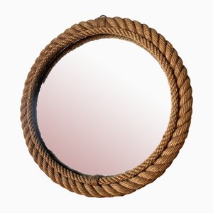 Espejo de pared pequeño con borde de cuerda trenzada al estilo de Adrien Audoux & Frida Minet, Francia, años 50