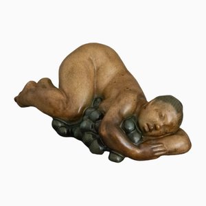 Stoneware Grape Harvest No. 20 with Female Figure by Kai Nielsen for Bing & Grondahl, 1920s