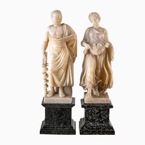 Sculture figurative, fine XIX secolo, alabastro, set di 2