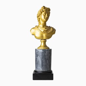 Grand Tour Bust of Apollo Belvedere, 19th Century, Bronze on Marble Base