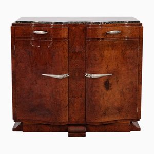 Aparador francés Art Déco de madera nudosa de Amboyna con tablero de mármol, años 30