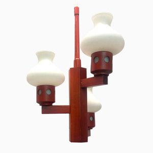 Vintage Danish Vitrika Chandelier in Wood and Glass, 1970s