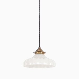 Antique Art Deco Moonstone Doric Pendant Light, 1920s