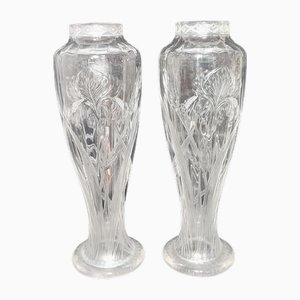 Vases Art Nouveau en Verre Taillé, Espagne, 1930s, Set de 2