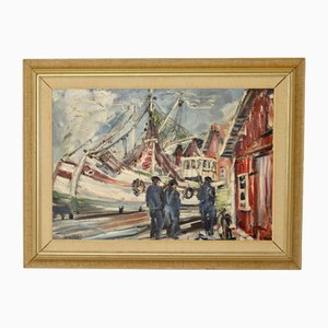 Alf Johanson, Harbour, anni '60, Olio su tela, con cornice