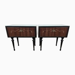 Mid-Century Nachttische mit Klappe & Blauem Glas, 1960, 2er Set