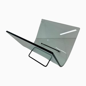 Italienischer Zeitschriftenhalter aus gebogenem Glas & Metall, 1980er