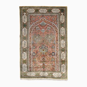 Vintage 20th Century Middle Eastern Fine Silk Handmade Gom Rug with Poem Depictions, 1990