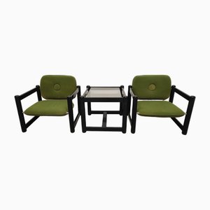 Wohnzimmer Set in Grün und Schwarz, 1970er, 3er Set