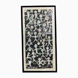 Art Brut, Oil and Sand on Canvas, 1968, Signed Jeune Eve