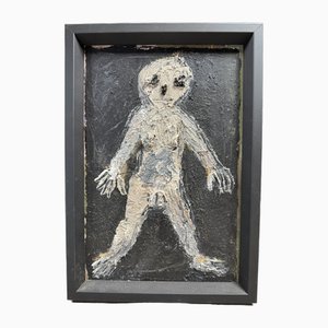 Art Brut, Oil and Sand on Canvas, 1971, Signed Projet Renault