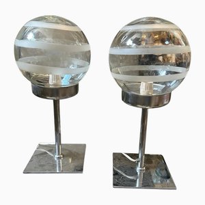 Space Age Clear and White Murano Glass Bedside Lamps attributed to Mazzega, 1970s, Set of 2