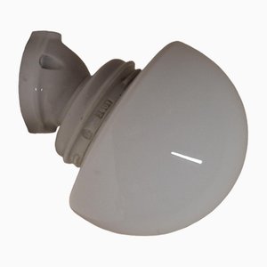 Antique German Wall Lamp with White Porcelain Base and Opaque White Glass Shade, 1930s