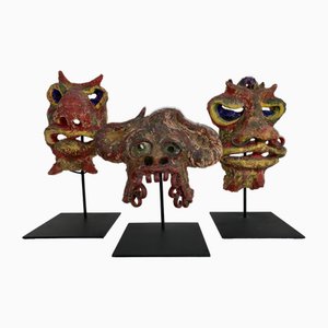 Angelo Méani (1906-1977), Art Brut Sculptures, 46cm, Painted Terracotta, Set of 3