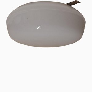 Vintage German Ceiling Lamp with Metal Mount and Opaque White Glass Shade by Robert Zimmermann, 1960s