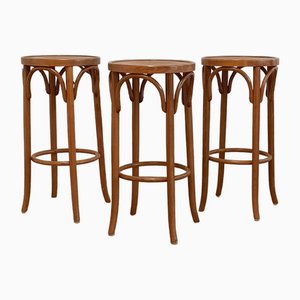 Barstools in Beech and Bentwood by Ligna, 1970s, Set of 3