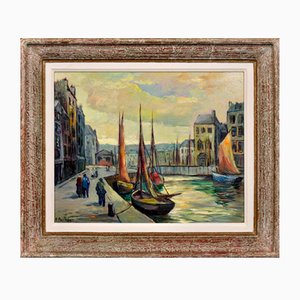 Fred Pailhes, Promenade Le Havre Harbour, Mid 20th Century, Oil Painting, Framed