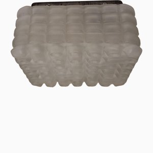 Deutsche Vintage Deckenlampe mit Metallgehäuse & satiniertem Reliefglasschirm von Erco, 1970er