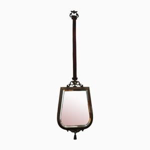 Italienischer Vintage Messing Spiegel mit Lederseil, 1950er