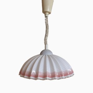 Vintage Height-Adjustable Ceiling Lamp with White Plastic Shade with Red Decor, 1970s