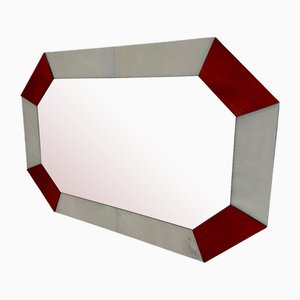 Italian Art Deco Style Cherry Red and White Parchment Mirror, 1990s