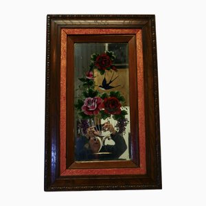 Victorian Reverse Painted Etched Mirror