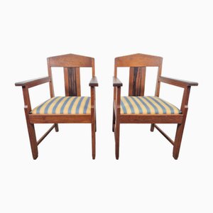 Set of Art Deco Amsterdam School Armchairs in Oak & Ebony, 1920s