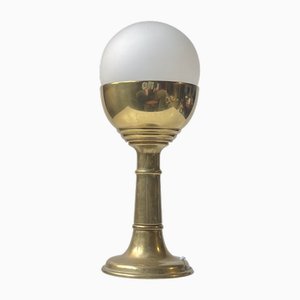 Vintage French Cocktail Table Lamp in Brass & Frosted Glass