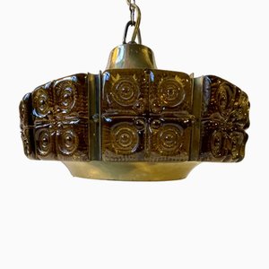 Danish Modern Vitrika Ceiling Lamp Glass and Brass from Orrefors, 1960s