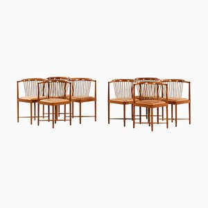 Dining Chairs in Mahogany and Leather attributed to Børge Mogensen, 1944, Set of 8