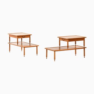 Side Tables in Mahogany, Walnut and Brass attributed to Josef Frank, 1950s, Set of 2