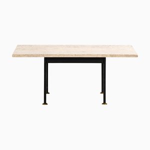 Coffee Table in Black Lacquered Metal, Brass and Travertine, 1960s
