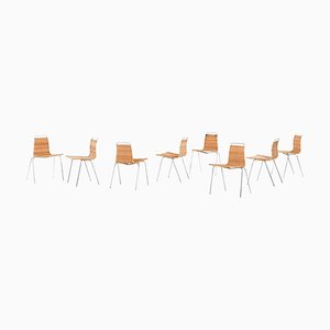 Dining Chairs in Chromed Steel and Woven Cane attributed to Poul Kjærholm, 1950s, Set of 8