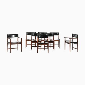 Kurt ØstervDining Chairs in Rosewood and Leather attributed to Kurt Østervig, Denmark, 1960s, Set of 8