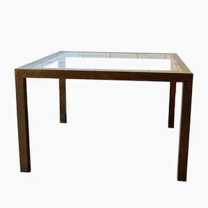 Square Coffee Table in Brass and Glass, 1970s
