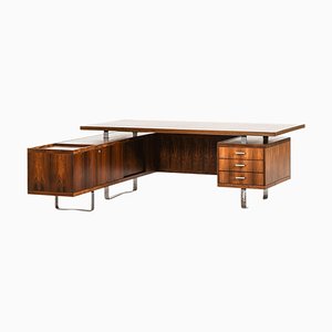 Large Desk with Sideboard in Rosewood & Chromed Steel attributed to Jørgen Pedersen, 1960s
